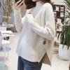 Fashion Temperament Design Sense Hem Split Solid Color Knitted Sweater Loose Lazy Half Turtleneck Pullover Sweater Women's Wear