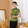 Blusa Elegante de Satén para Mujer Estampado de Flores Camisa Cheongsam Estilo Chino Tradicional Ropa Tang Disfraz de Verano Otoño