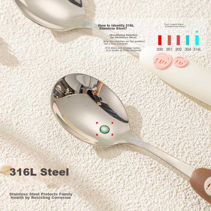 Guangyi 316 Stainless Steel Cute Cartoon Spoons, Household Children's Eating Spoons, Soup Spoons, Soup Spoons, Tablespoons, Two-Piece Set GY7390