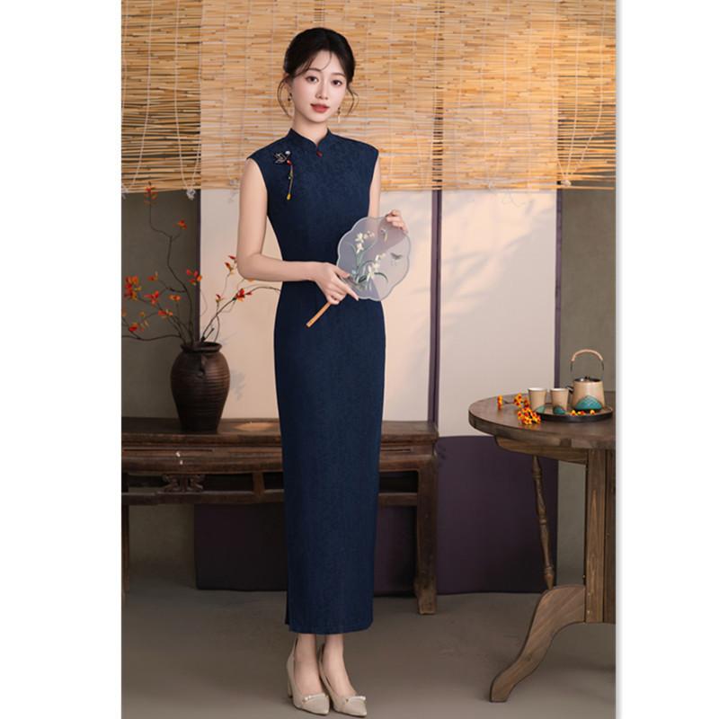 Solid color Hong Kong style cheongsam women's summer style new Chinese style daily national style literary and artistic cotton and linen fashion