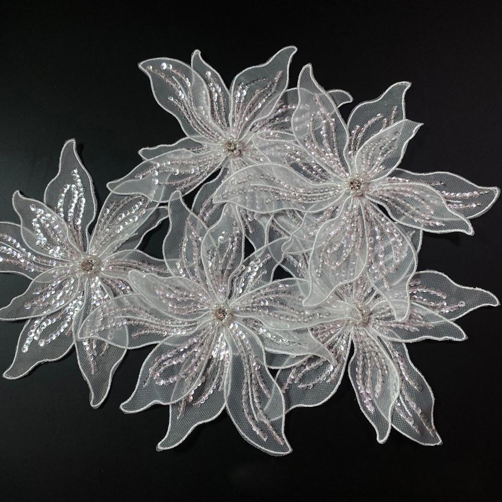 1 buc Negru Alb Floare 3D Plasă Dublu Strat Mărgele de Cristal Brodate Mărgele pentru Unghii Aplicații Decorațiune Patch Rochie de Mireasă