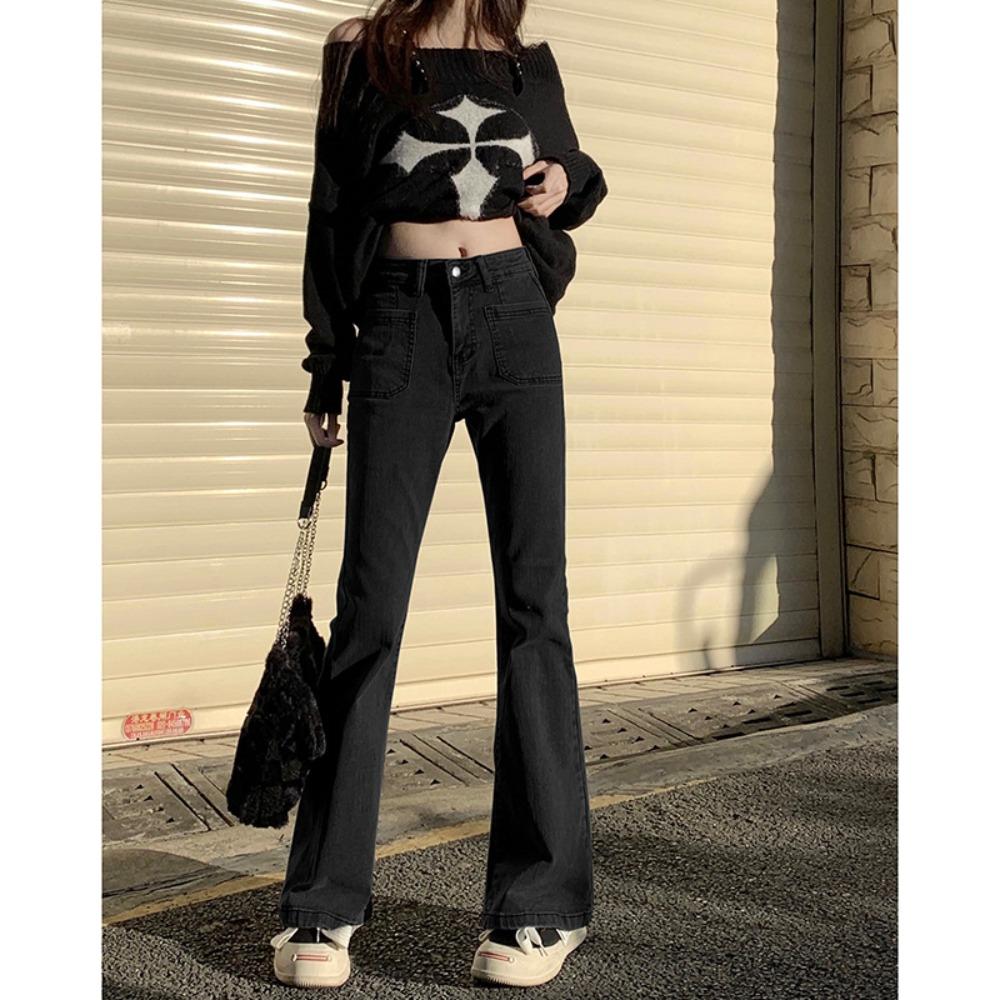Retro Korean Version of Micro-flared Jeans for Women's Spring and Autumn New High-waisted and Thin Spice Girl Wide-leg Jeans