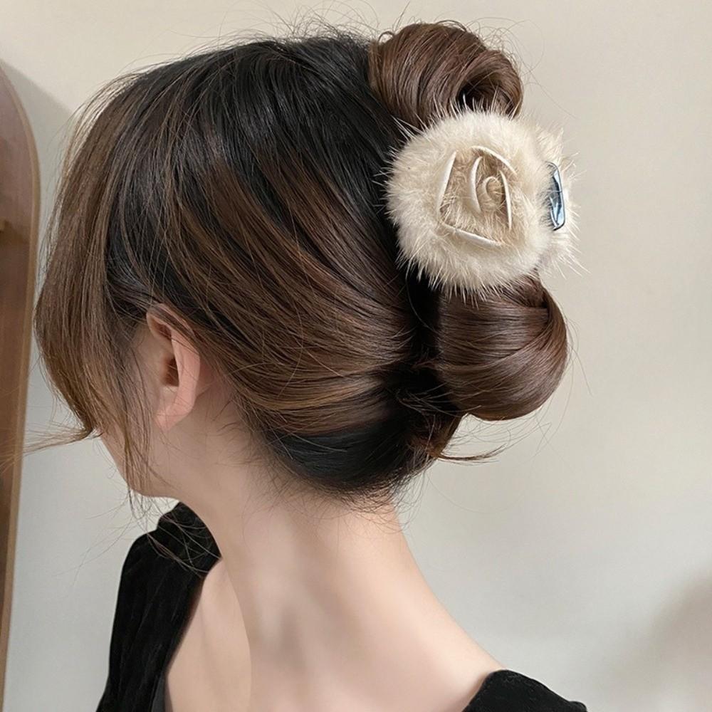 Soft Fur Half Updo Hairpins Hair Decoration Plush Hair Claw Fashion Ponytail Holders  Women