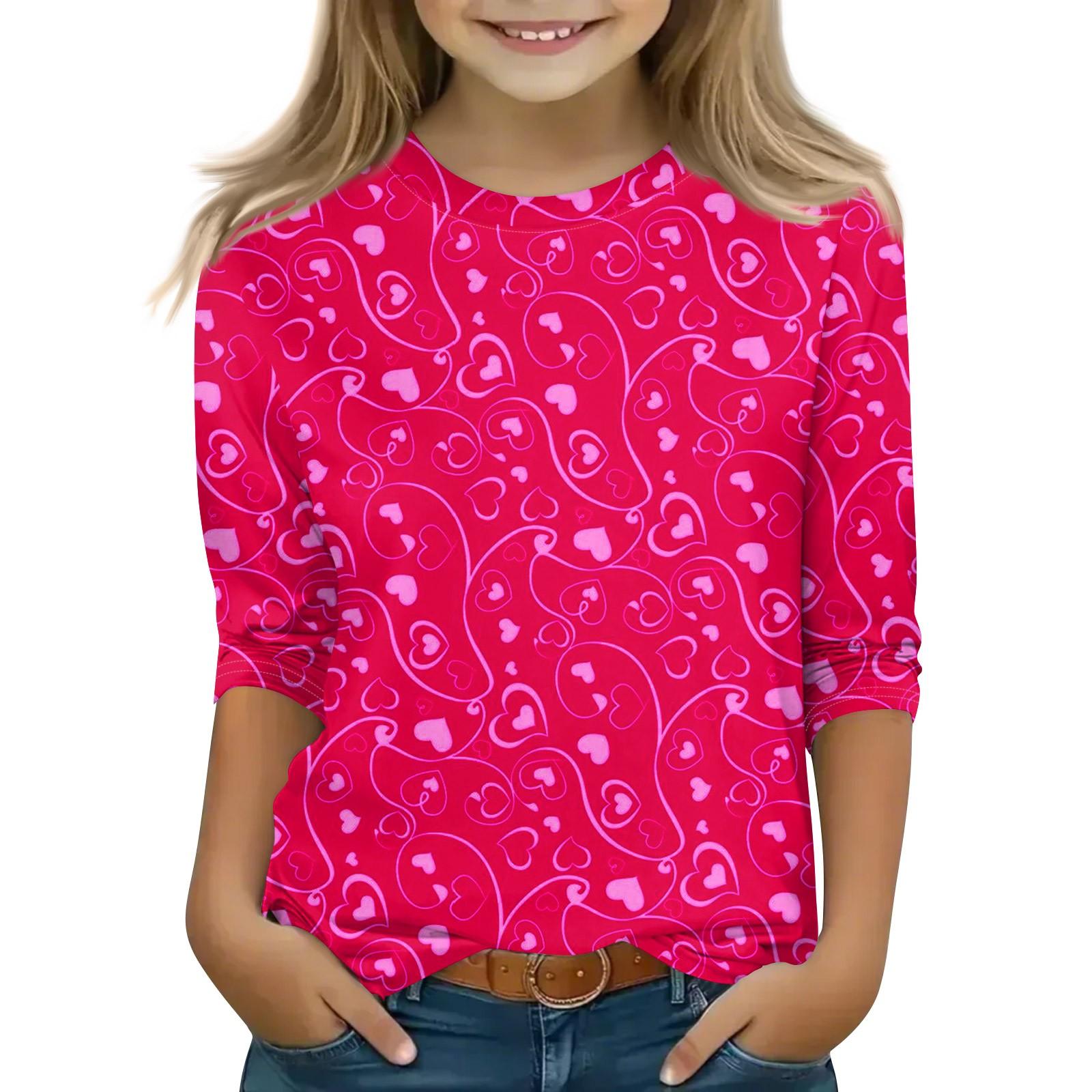 

Топы с принтом для девочек 5-16 лет с круглым вырезом и рукавами 3/4 Футболки Модные топы Наряды Футболки 130