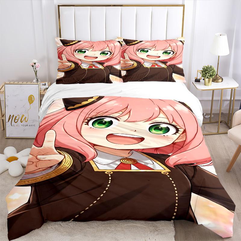 Anime Girl Print 3Pcs Bedding Setduvet Cover With 2 Bedropillowcase Home Birthday Gift