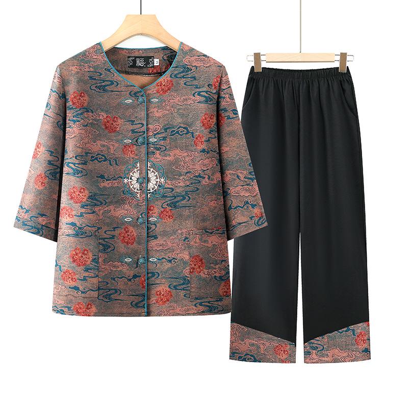 

Qiaoya Ying Spring/Summer 2026 Floral Two-Piece Set for Women 60-80 Years 5XL (145-160 jin) синій