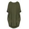 Fashion Lady Casual Solid Color Loose Round Neck Half Sleeve Pullover Midi