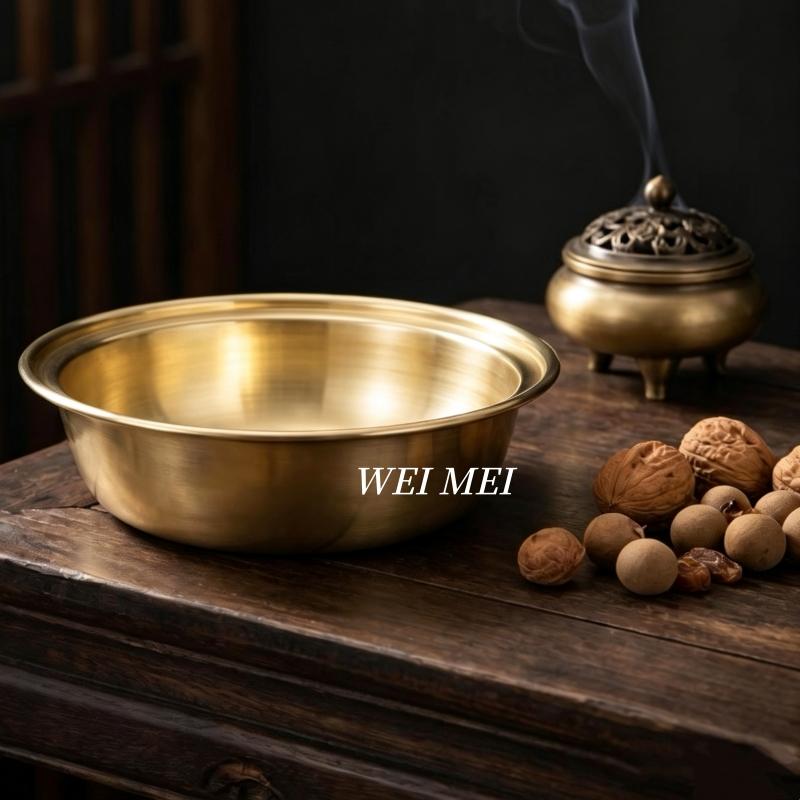 Handcrafted Vintage Brass Salad Bowl,Large Size Polishing Texture Outdoor Picnic Soup Bowl,Camping For Home Copper Tableware