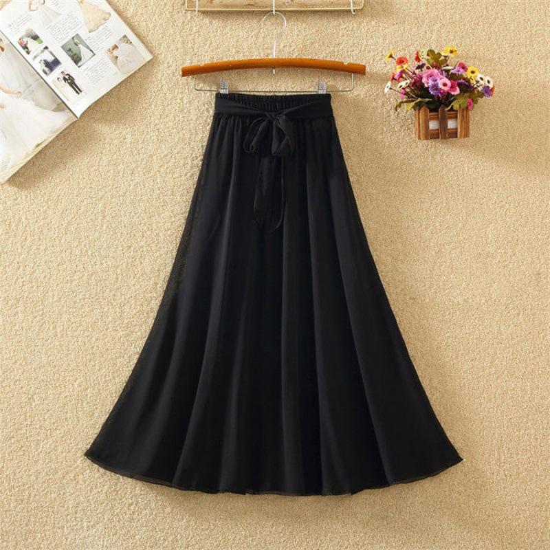 

2023 Цветочная шифоновая плиссированная юбка миди: Универсальный А-силуэтный Свободный Сказочный стиль L (50-62.5 kg)