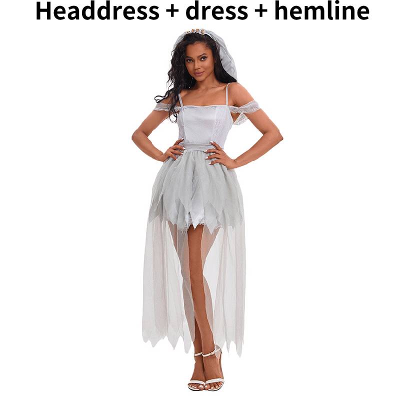 Bride Ghost White Gauze Long Dress Cosplay Costume Halloween Party Play Role