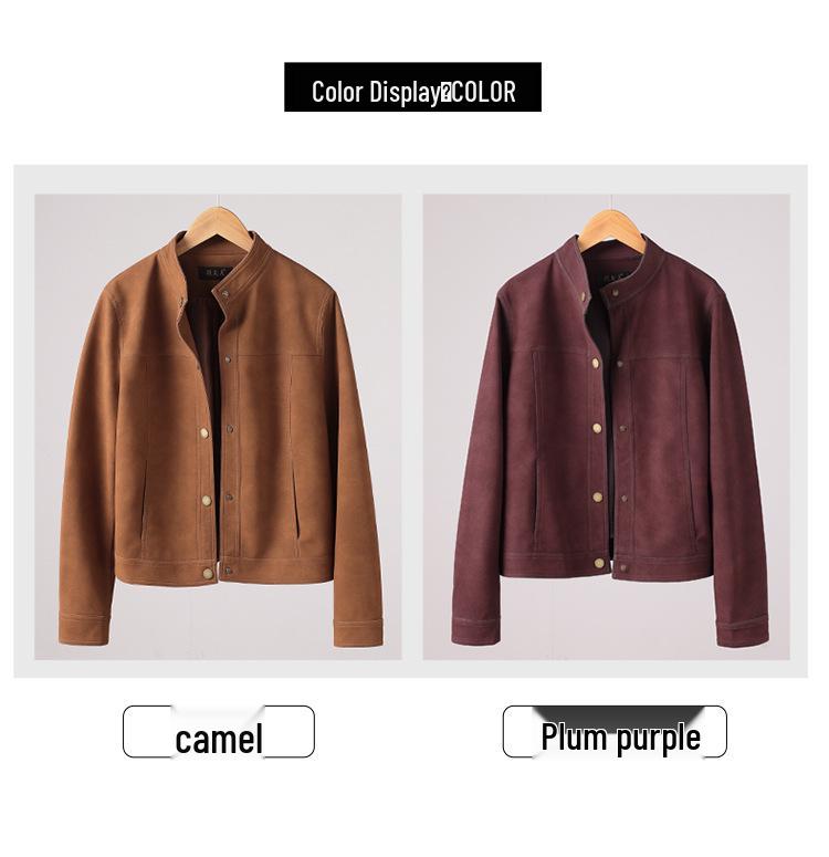 Women's Retro Suede Stand Collar Motorcycle Leather Jacket - Slim Fit, Genuine Leather, 2025 Edition