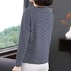 Casual Fashion Striped Printing T-shirt Spring Autumn Long Sleeve Peter Pan Collar V-Neck Loose Tops Ladies