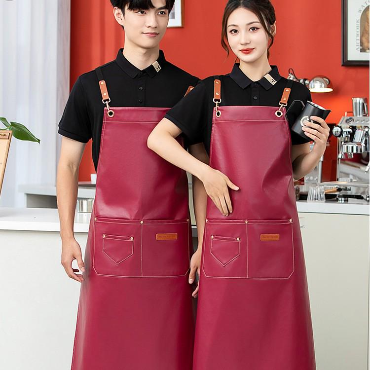 Custom Waterproof Leather Apron with Logo for Kitchen, Catering, Seafood, Fish Cutting - Oil-Proof Waist Apron