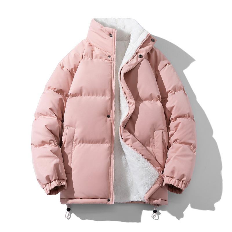 Fleece pink stand-up neck cotton-padded jacket men's autumn and winter new men's fleece thickened cotton-padded jacket top thick bread jacket