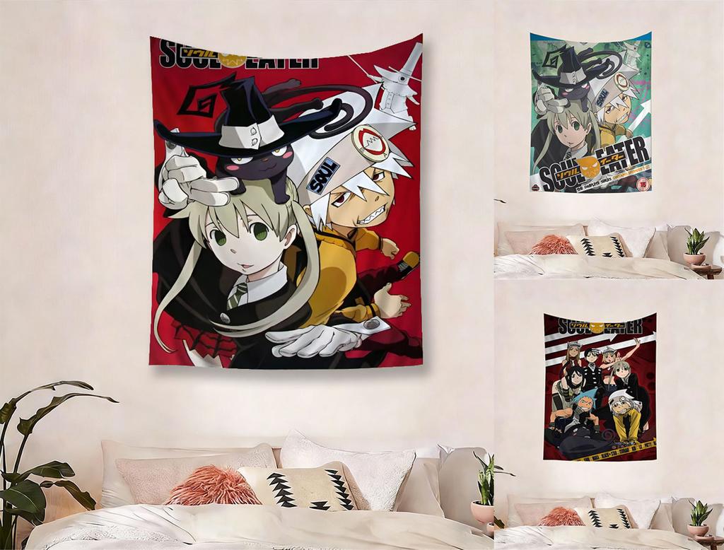 Soul Eater Tapestry, Death Scythe Witch Black Cat Uniform Theme Tapestry, Anime Bedroom Wall Decor Tapestry Flat Print