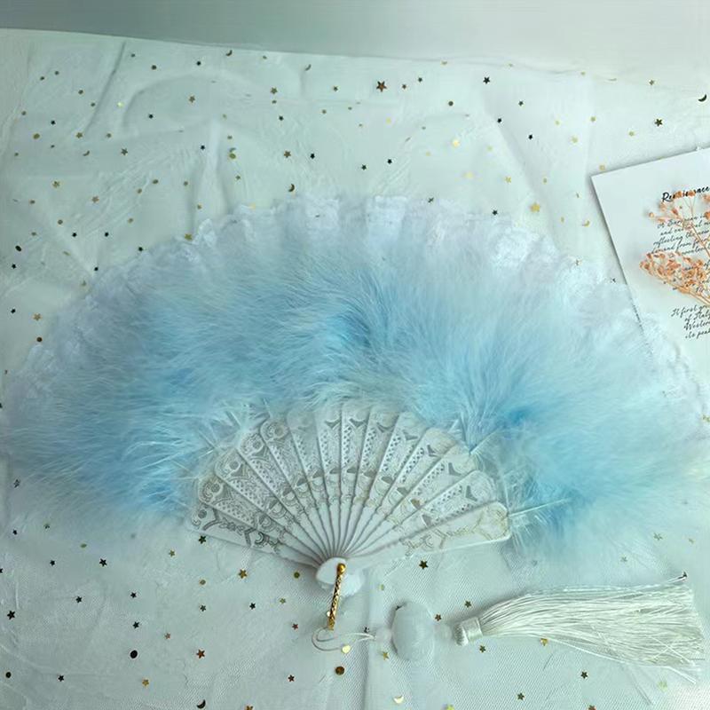 Sweet Feather Folding Fan Japanese Fairy Girl Dark Gothic Court Dance Hand Fan With Pendant Gift Wedding Party Decoration