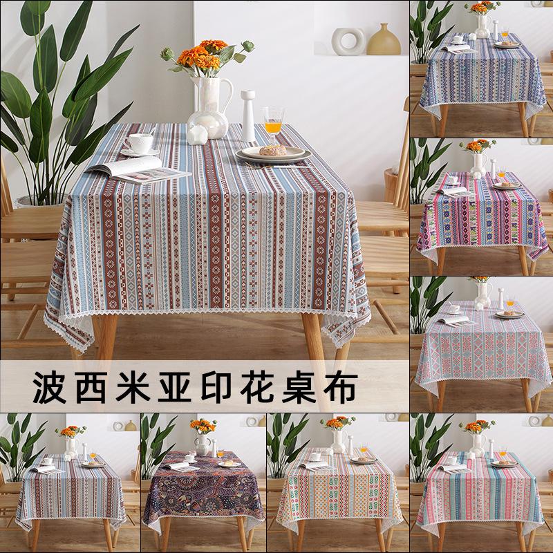 North Style Lace Dining Table Cloth Printed Tablecloth Cover Towel Striped Floral Rectangular Tablecloth Table Top