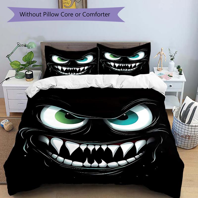 3pcs Anime Monster Face Design Pillowcase Set, Includes One Quilt Cover and Two Pillowcases (No Core), Perfect for Bedroom and Guest Room