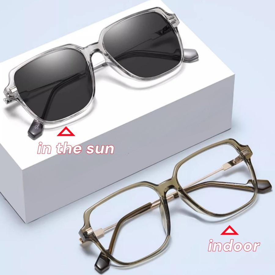 New Stylish Large Frame Photochromic Myopia Glasses Women Men Fashion Color Changing Anti Blue Light near Sight Eyeglasses  -4.0