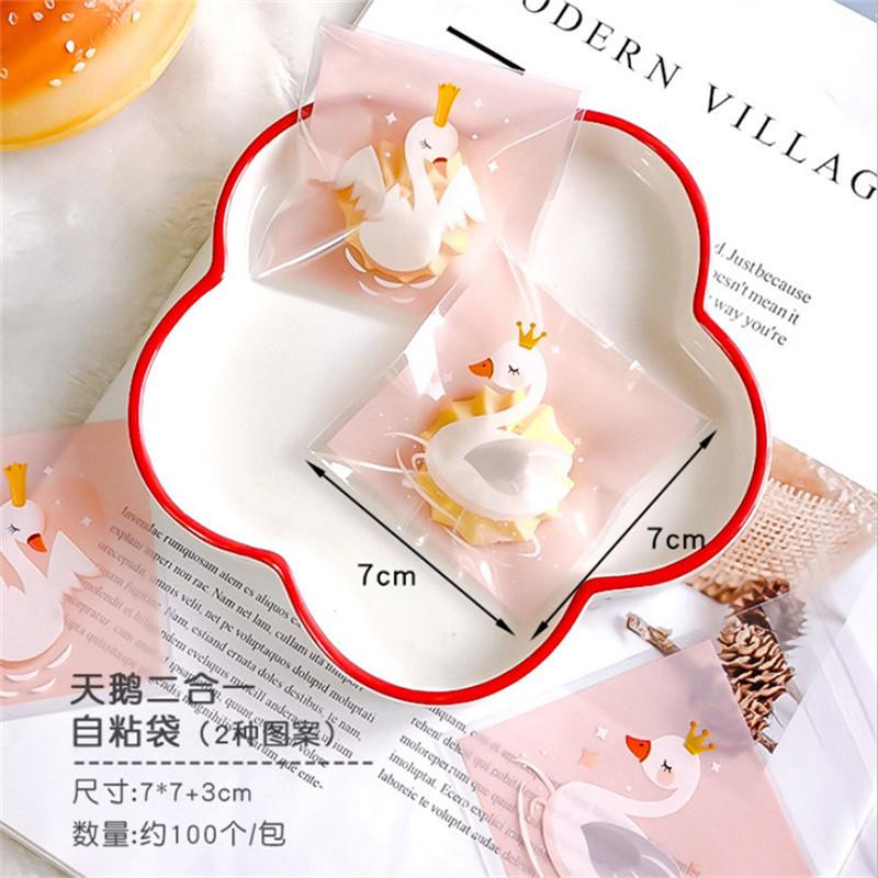 100 Pcs 7x7+3cm Plastic Cartoon Self-Adhesive Bag Bakery Packaging Cookie Snack Candy Bags For Wedding Party Gift