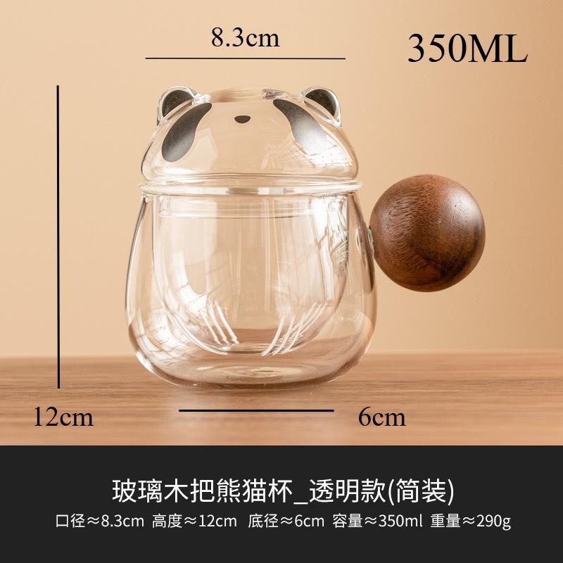 

Cute Glass Panda Tea Cup Wooden Handle Filter Bubble Tea Cup Office Tea Mugs 300-400ML прозрачный