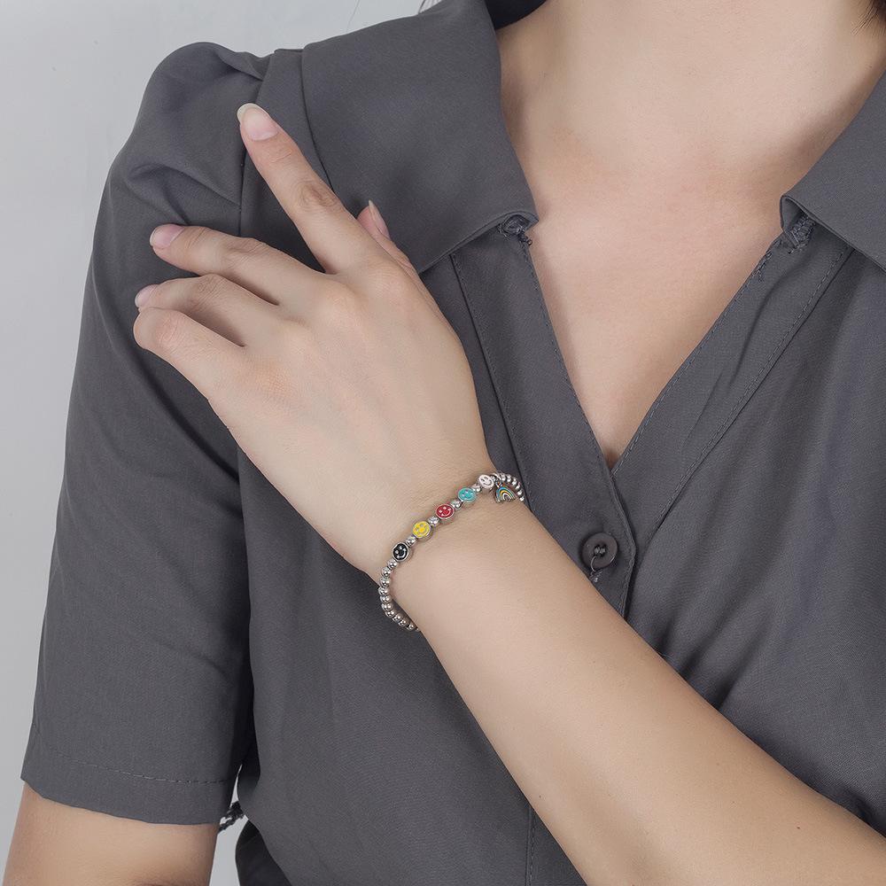 Romantic Colorful Epoxy Smiley Beaded Bracelet Female Cute Smile Rainbow Bracelet Light Luxury Carrying Strap
