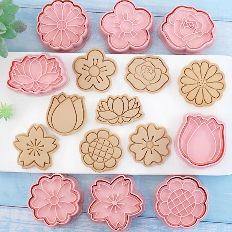 3D Blumen Ausstechformen Sakura Pflaume & Zeichentrickfiguren Fondant Kuchen Dekorierwerkzeuge zum Backen Handwerkliche Butterplätzchen Werkzeuge