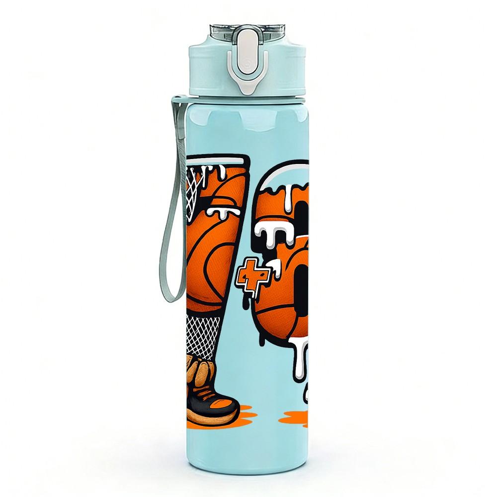 1PC Two Stacked Basketball Character 750ml Color Plastic Sports Water Bottle Leakproof Flip Straw Lid Suitable for Sports Office Home Use