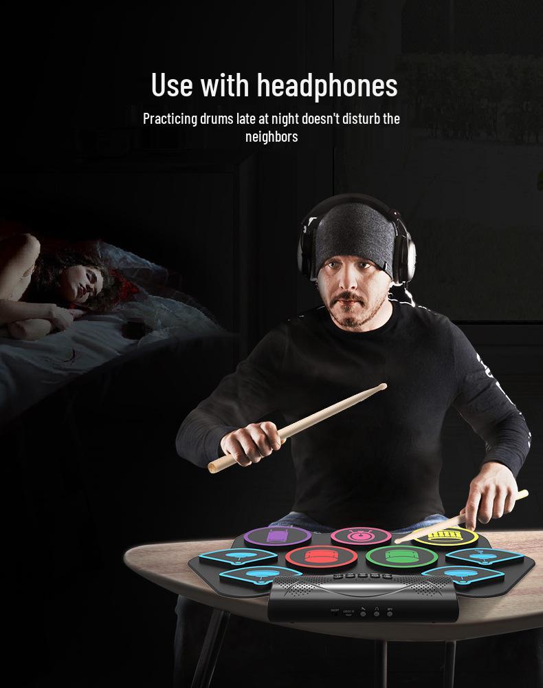 Portable Electronic Hand Roll Drum Kit for Beginners and Children - Foldable Jazz Drum Set