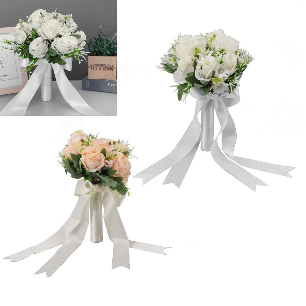 Wedding Bouquets Flower Hand Bouquet Silk Artificial Fake Flowers for Bride Wedding Party and Church