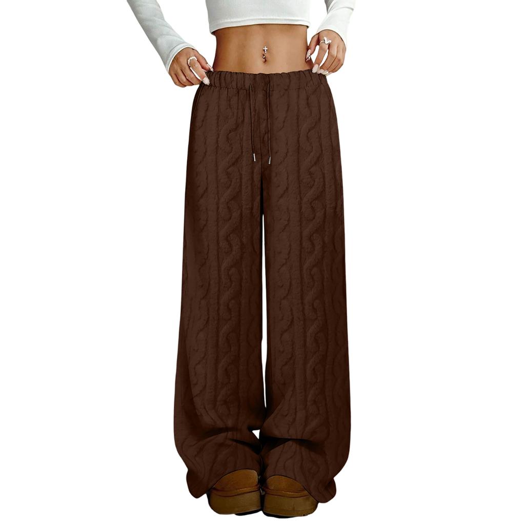 Women’s Knit Plush Lounge Pants High Waist Loose Fit Elastic Waistband Wide Leg Soft Pajama Bottoms Sleepwear