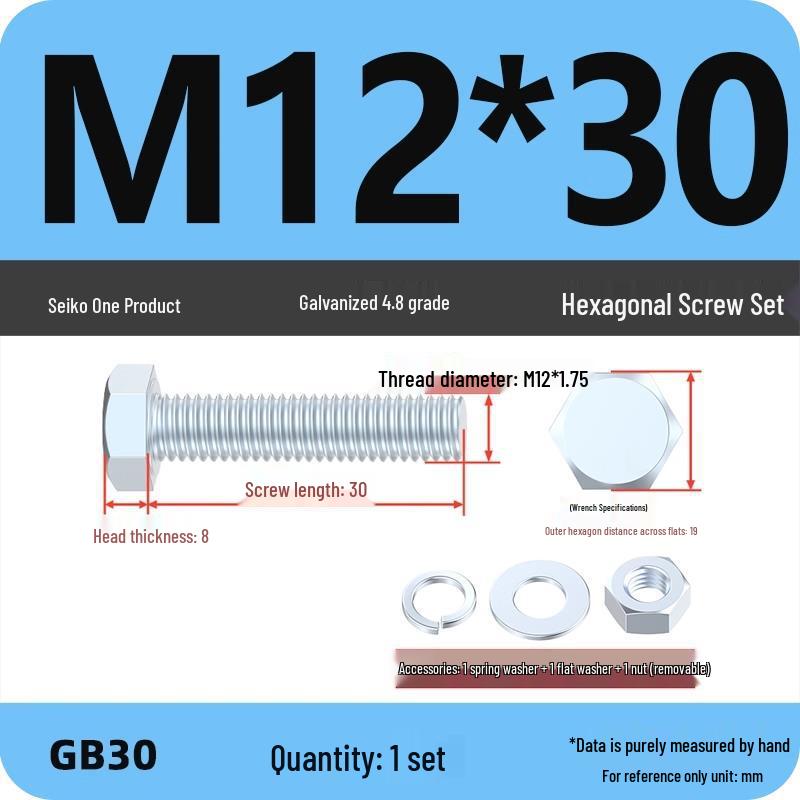 Galvanized Hex Head Bolt & Nut Set - Grade 4.8, Sizes M4 To M30