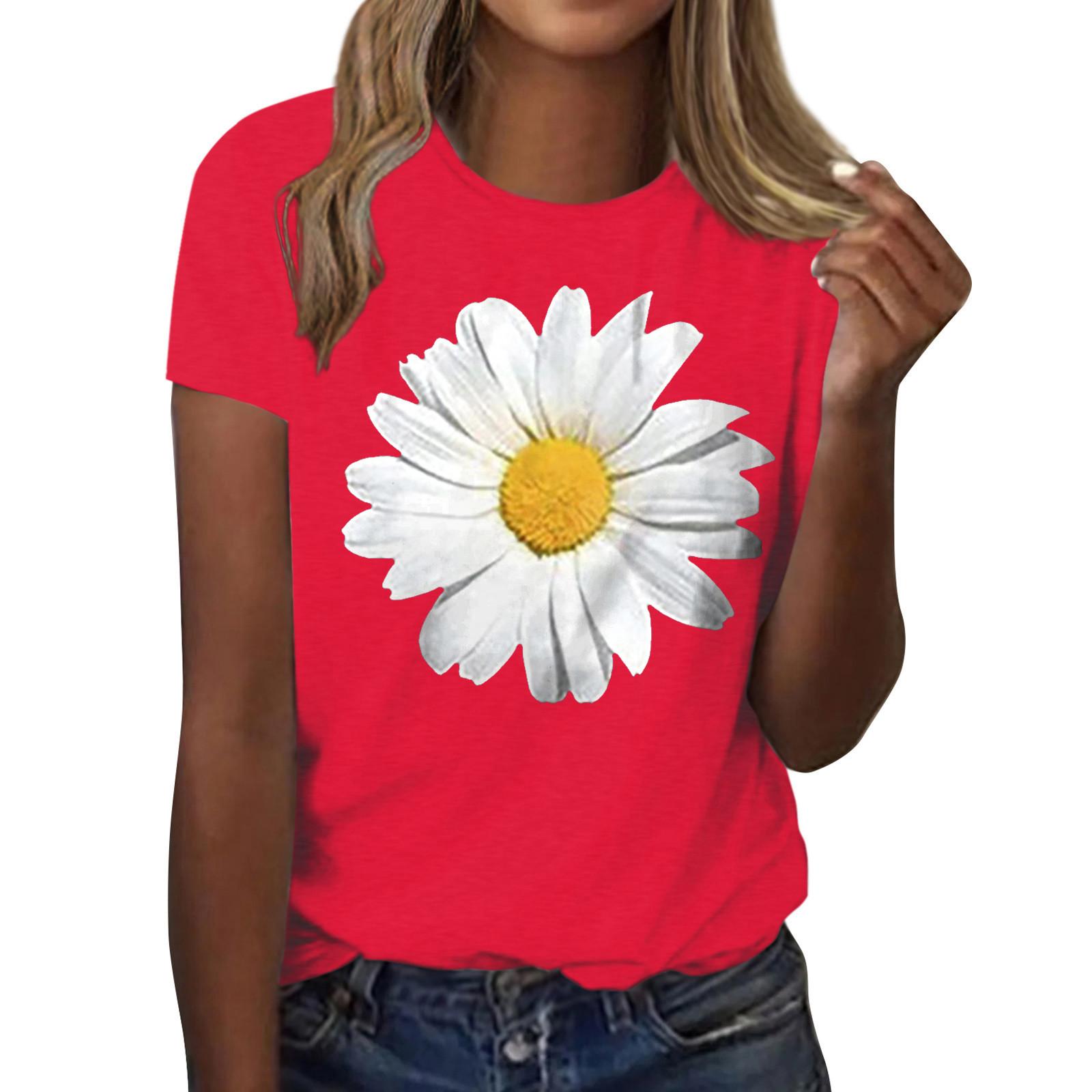 

(SU)Женская милая летняя свободная рубашка с короткими рукавами и круглым вырезом спереди, с короткими рукавами и принтом