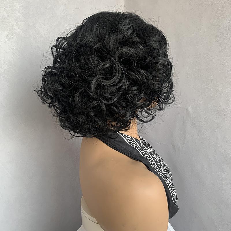 Gemischt Silber Grau Kurzes Welliges Haar Frauen Mittellang Schwarz Lockige Perücke Synthetisch Natürlich Party Alltagsperücke Hitzebeständige Faser