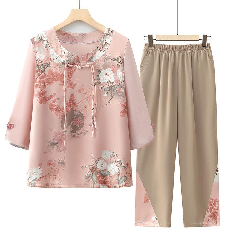 Elderly summer women's clothing summer short-sleeved suit elderly clothes thin new style