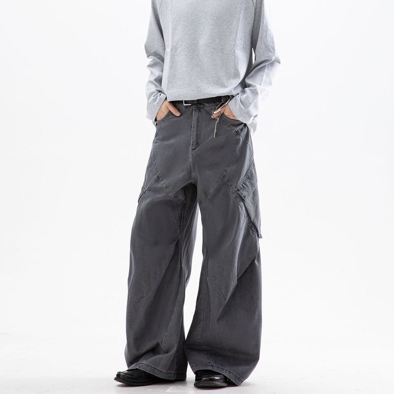 

Мечта, сделанная в американском стиле, деконструированные брюки карго премиум-класса с большим карманом для мужчин, осенние повседневные брюки прямого кроя с широкими штанинами Dark gray 2XL