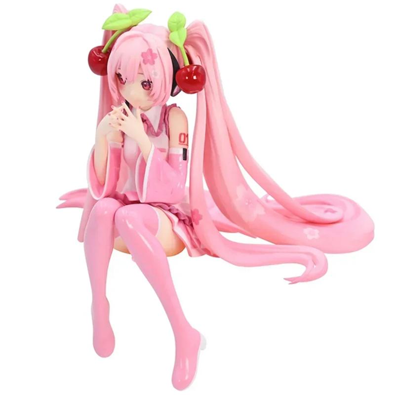 New Hatsune Miku Anime Figure Toys Pink Cherry Dress MIKU Kawaii Cartoon PVC Action Figurine Model Dolls Birthdays Gifts Kids