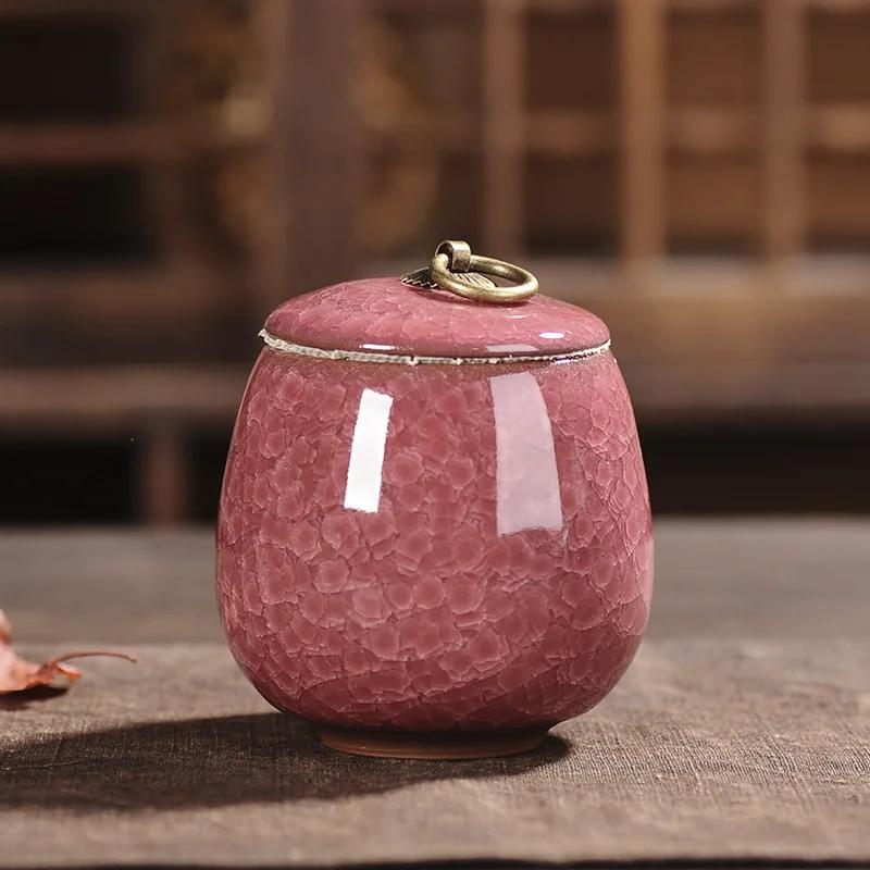 Cracked Ceramic Tea Caddies Coffee Canister Household Portable Travel Mini Porcelain Sealed Moisture-proof Storage Jar Home Deco