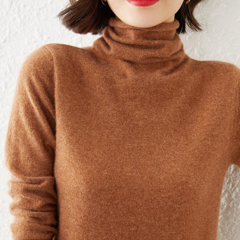 Women's Long Sleeve High Neck Knit Sweater - Loose Autumn/Winter Pullover Top