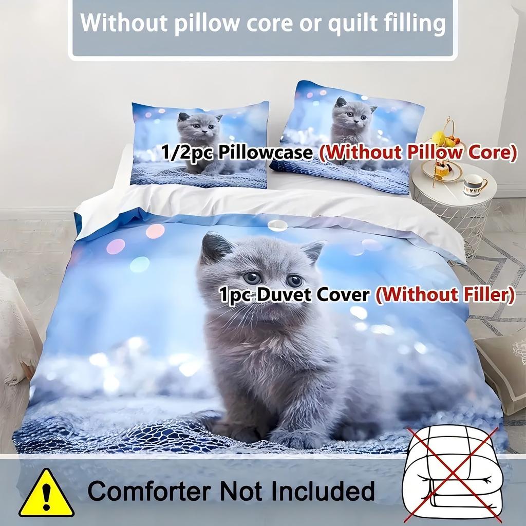 Cute Kitten 3D Printed Duvet Cover Set Soft Comfortable Polyester Luxury Bedding Set Cute Animal Style Quilt Cover Pillowcases