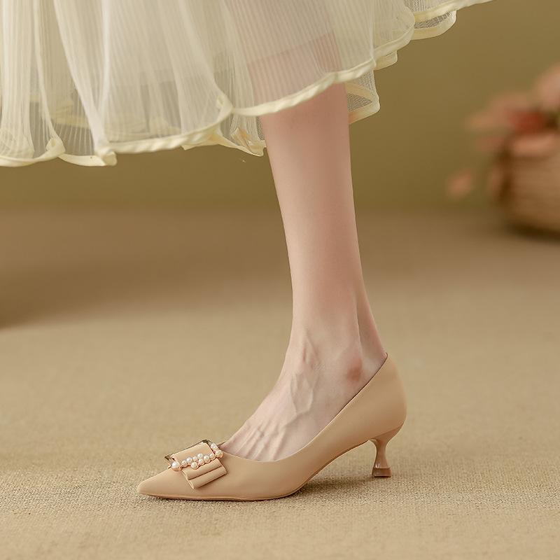 Yuanlitong autumn new high heels women's high-end leather women's shoes pointed temperament single shoes women's wear is not tired