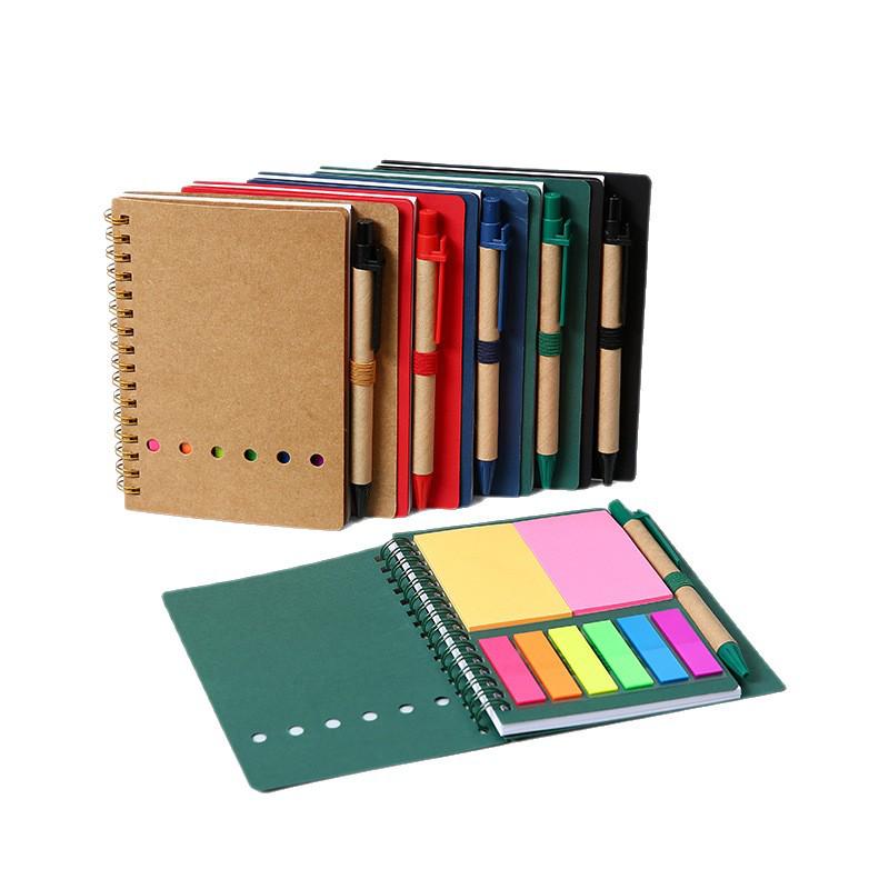 Creative Six-Hole Kraft Paper Notebook with Sticky Notes