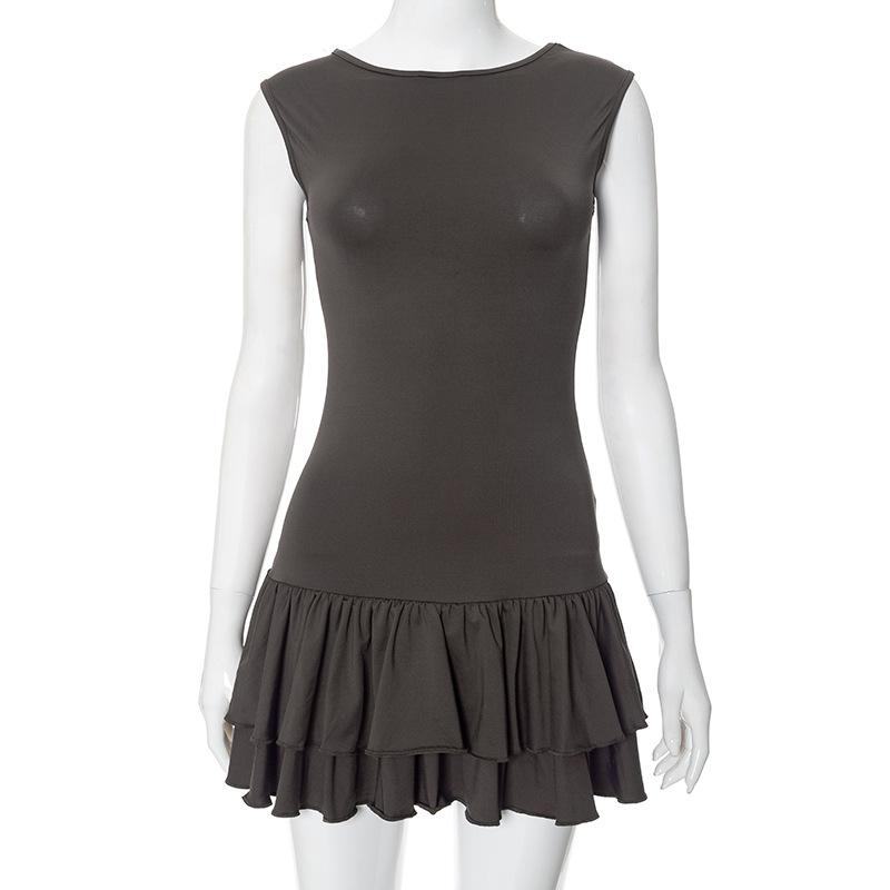 GMXIA Women's Summer Color Contrast Crewneck Sleeveless Lace Fashion Sexy Short Dress Women