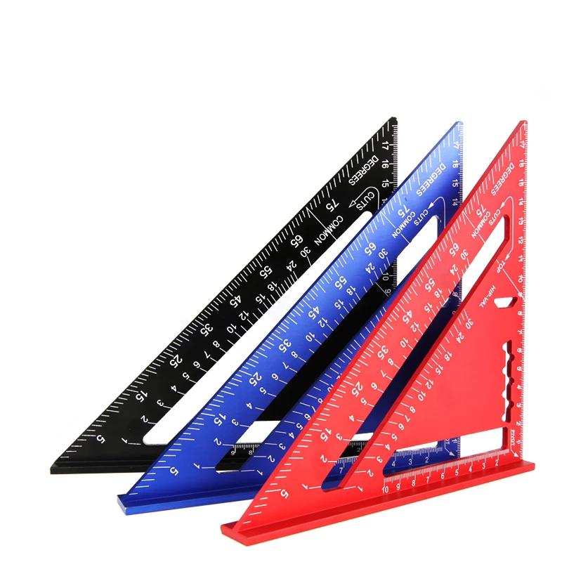 Triangular Ruler Triangle Ruler Protractor Square Ruler Aluminum Alloy Woodworking Measuring Tools Gauges Carpentry Inch Metric чёрный