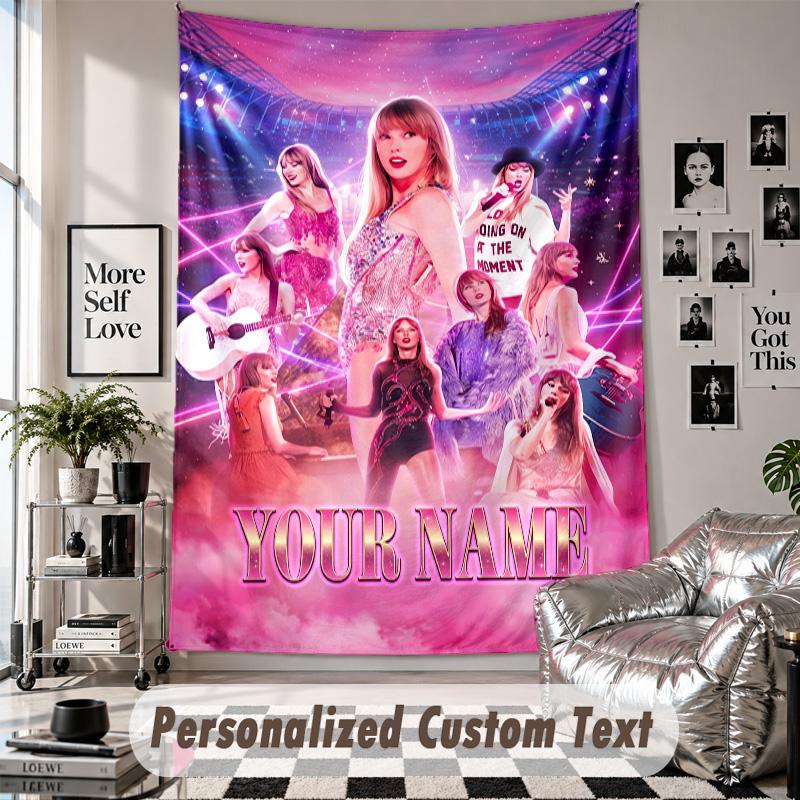 Wall Hanging Tapestry With Custom Name & Text, Taylor Swift Decorative Tapestry For Bedroom