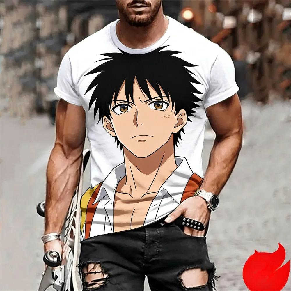 Man Anime Printed Casual Round Neck T-shirt Fashionable Comfortable Soft Breathable Minimalist Daily Large Loose T-shirt