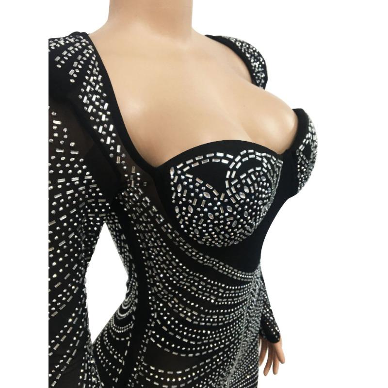 Modisches, durchsichtiges, langärmliges Kleid aus Drillichnetz für Damen