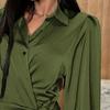Women's Satin Shirt Dress V Neck Long Sleeve Wrap Dress Casual Tie Waist Mini Dress Party Club Short Dress