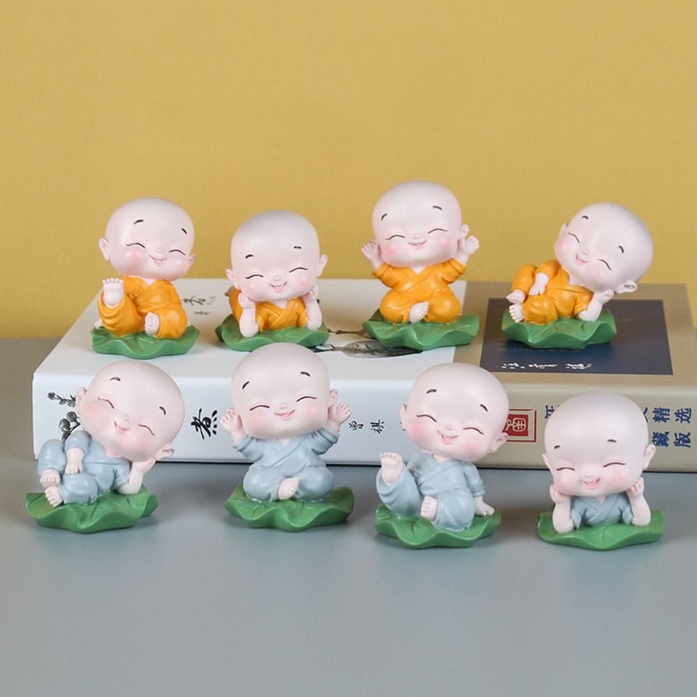 

Cute Buddhist Monks Lotus Figurines Chinese Style Monk Ornaments Mini Buddha Figurine Car