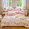 Romantic Floral Love Heart Duvet Cover Queen 4 Pcs Kawaii Strawberry Bedding Set For Girl Teen Reversible Pink Comforter Cover